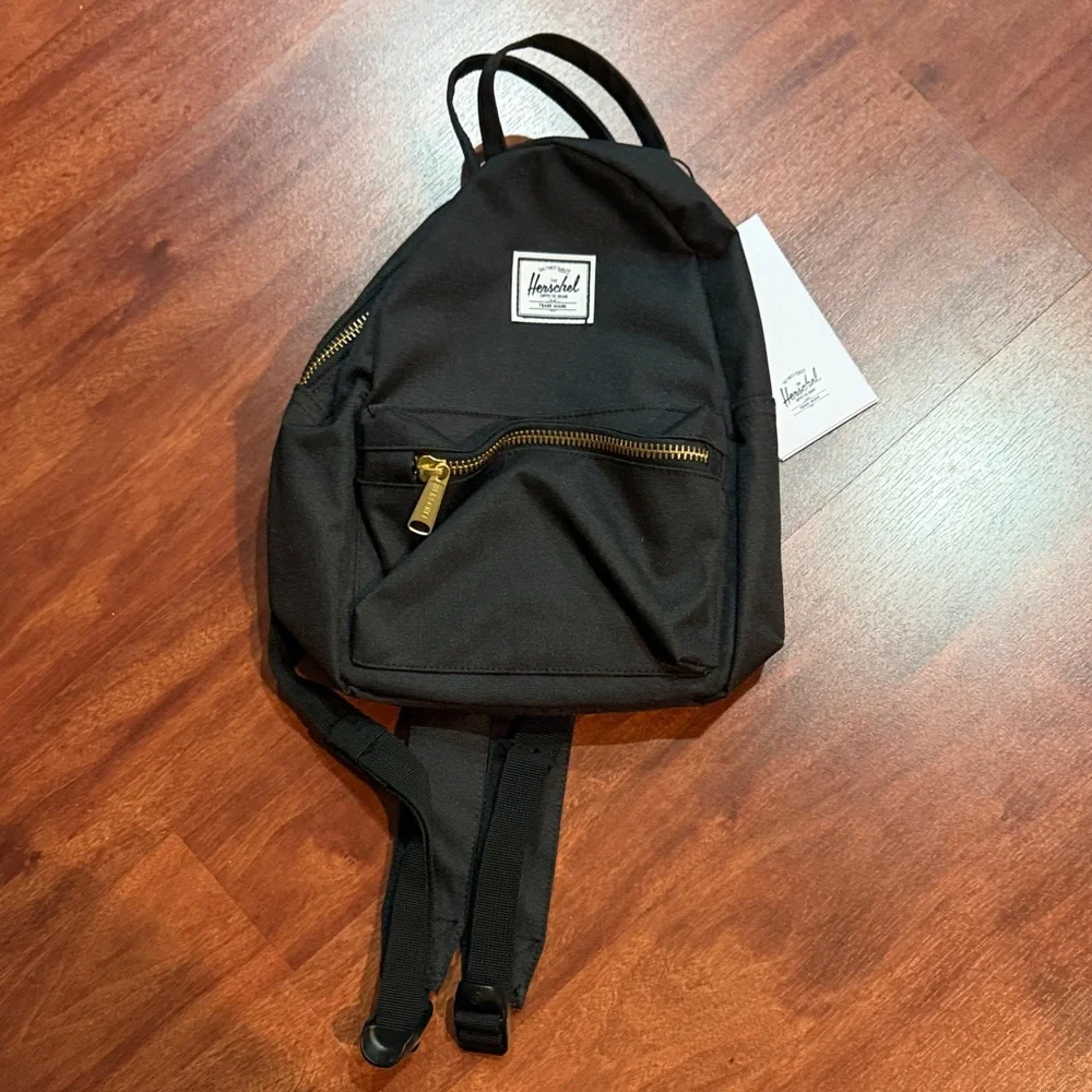 NWT Herschel Supply Company Black Backpack with Gold Zippers